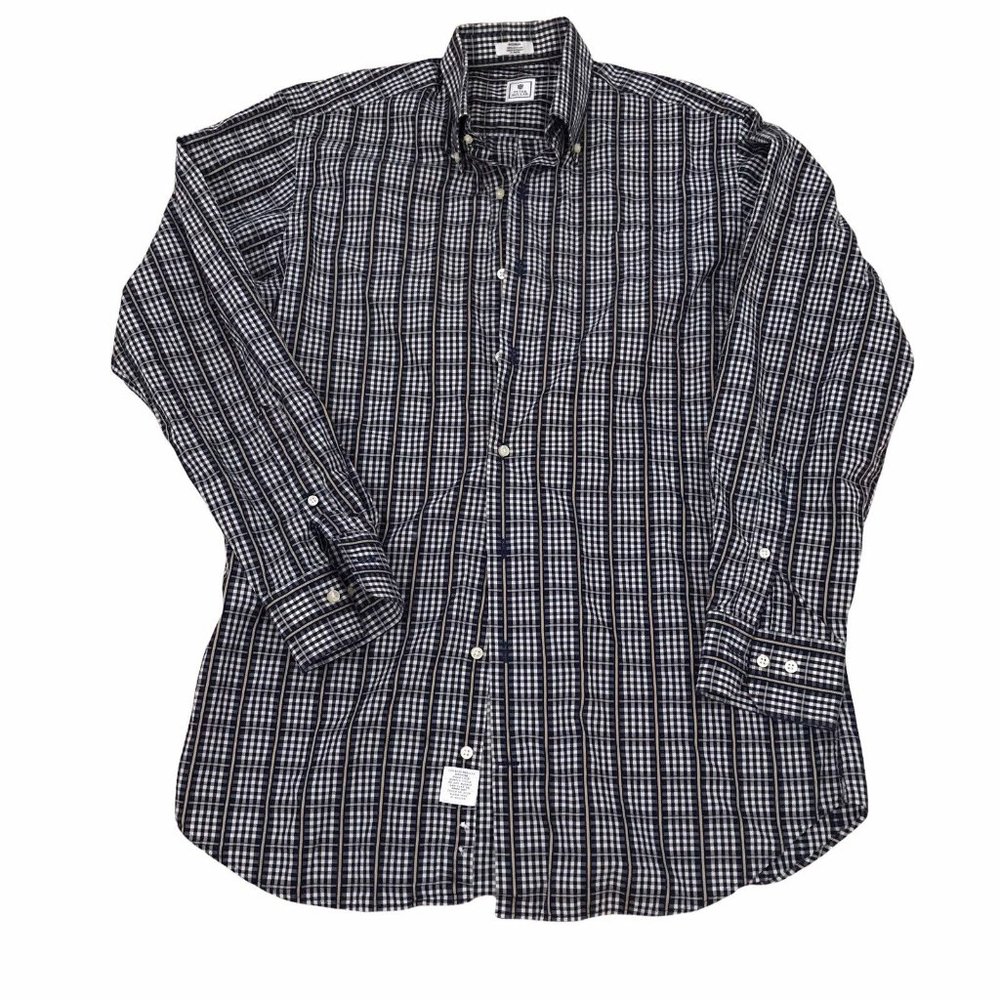 Peter Millar long sleeve shirt Button Down Medium Cotton Brown Gray Red